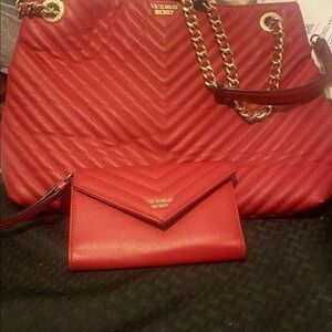 Victoria's Secret Red Chevron Bag and Wallet
